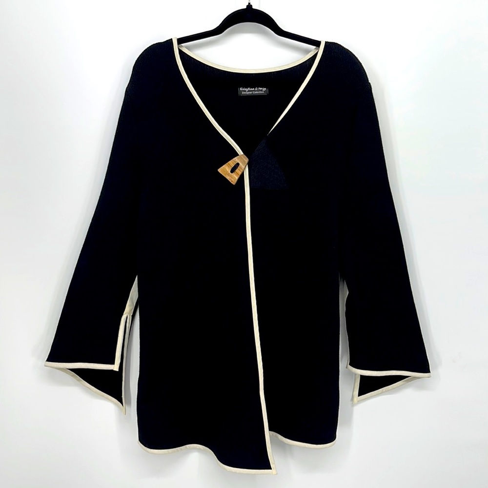 Black and White Cardigan with Asymmetrical Trim